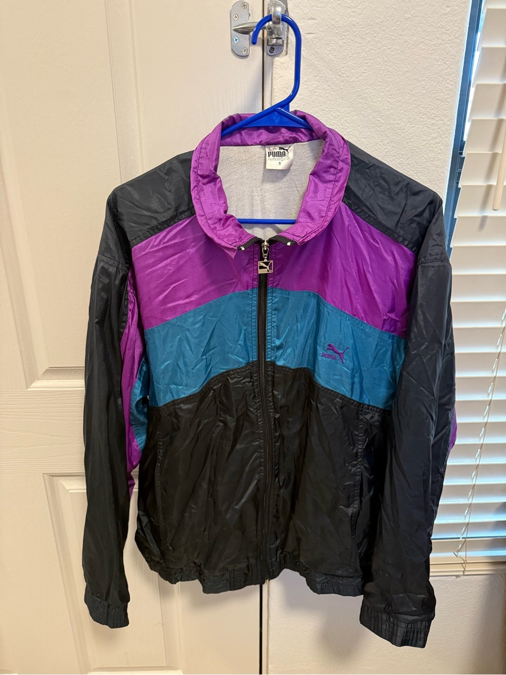 Vintage Puma Windbreaker Jacket Size 5 Purple Teal Black Colorblock vintage